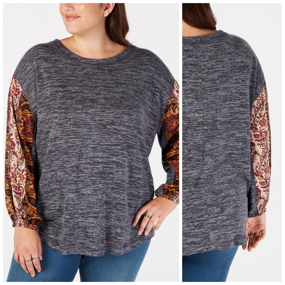 1X 2X Style & Co Colorblock Bubble Sleeve Top Plus